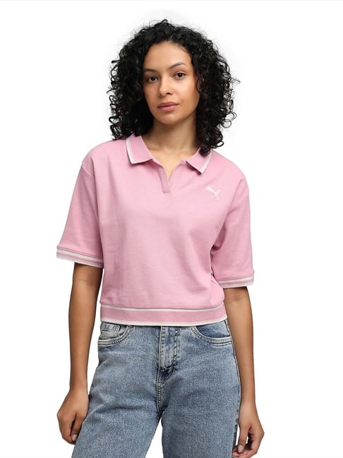 Puma Pink WARDROBE ESSENTIALS Boxy Fit Polo T-Shirt