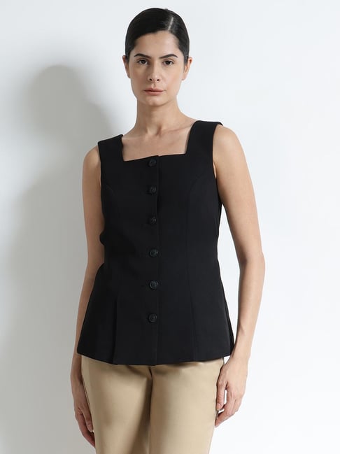 Fablestreet Black Polyester Solid Top
