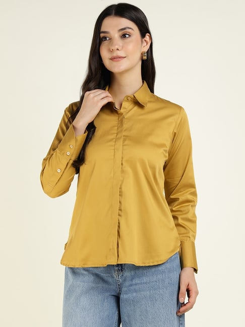 Hancock Mustard Cotton Regular Fit Shirt-picture-44