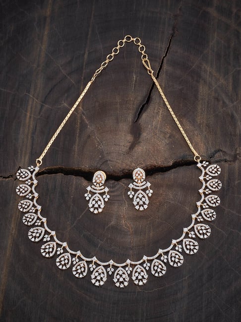 Kushal's Fashion Jewellery White Rhodium Gold Polished Zircon Necklace set for Women-picture-40