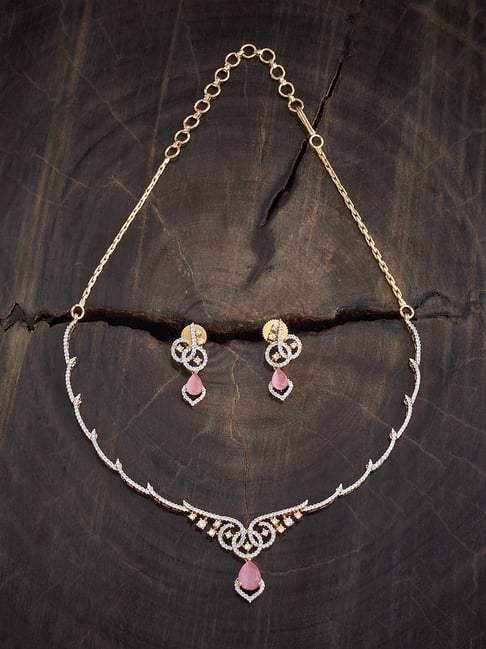 Kushal's Fashion Jewellery Pink Rhodium Gold Polished Zircon Necklace set for Women-picture-34