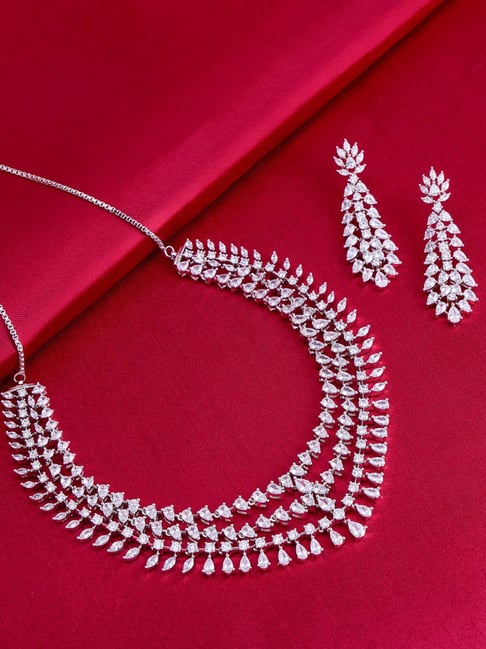 Kushal's Fashion Jewellery White Rhodium Polished Zircon Necklace for Women-picture-28