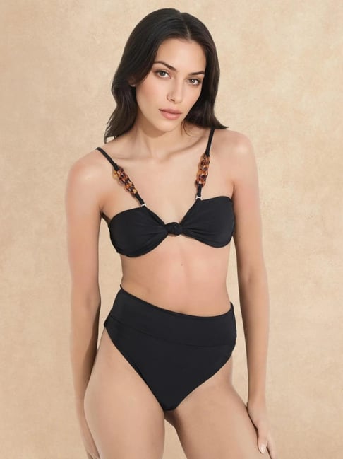 RAREISM Black Cotton Solid Swimsuit
