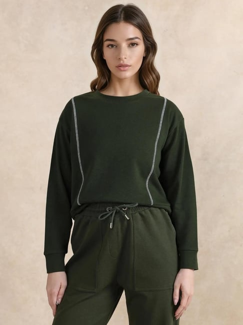 RAREISM Olive Cotton Solid Sweatshirt