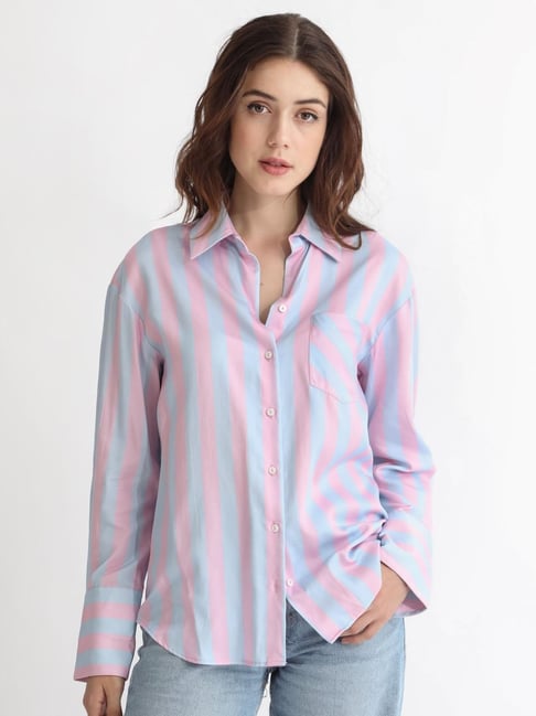 RAREISM Pastel Blue Cotton Striped Shirt-picture-36