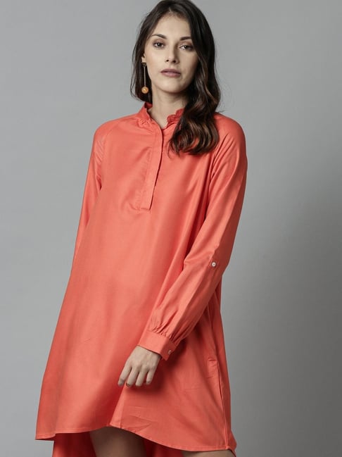 RAREISM Orange Cotton Solid Shift Dress-picture-45