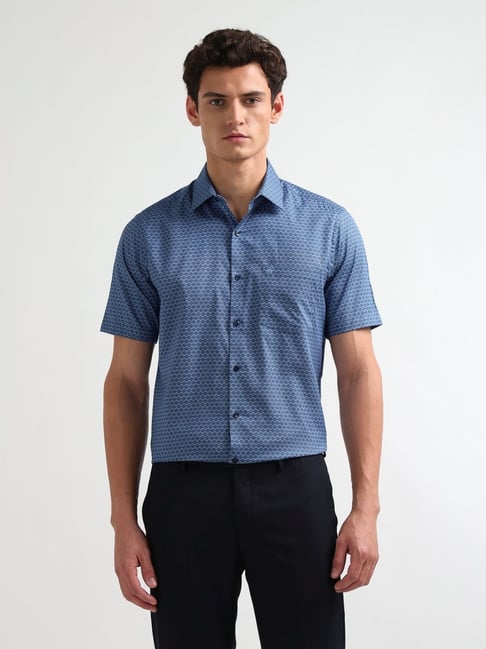 Arrow Blue Cotton Regular Fit Printed Shirt-picture-28