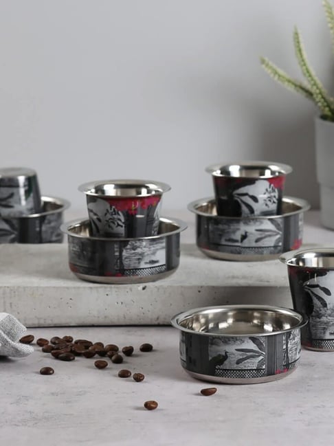 India Circus by Krsnaa Mehta Grey Iron Royal Hues Steel Coffee Tumbler - Set of 4