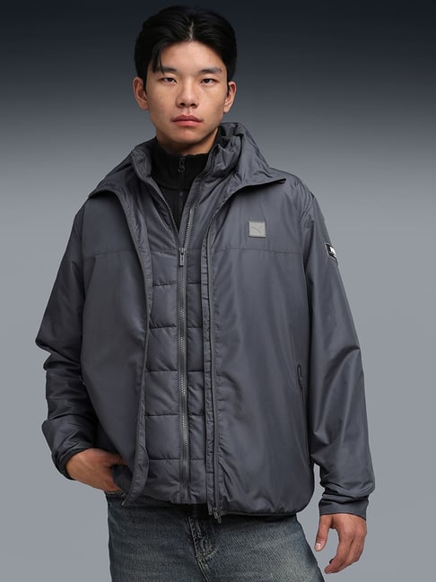Puma Dusky Grey Wardrobe Essentials Men's 2 In 1 Regular Fit Hooded Jacket-picture-15