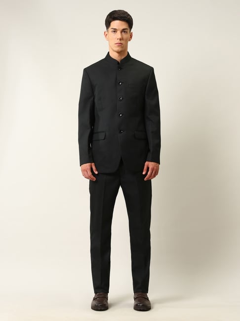 Arrow Black Regular Fit Self Pattern Two Piece Suit