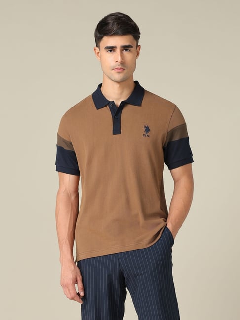 U.S. Polo Assn. Beige Cotton Regular Fit Polo T-Shirt