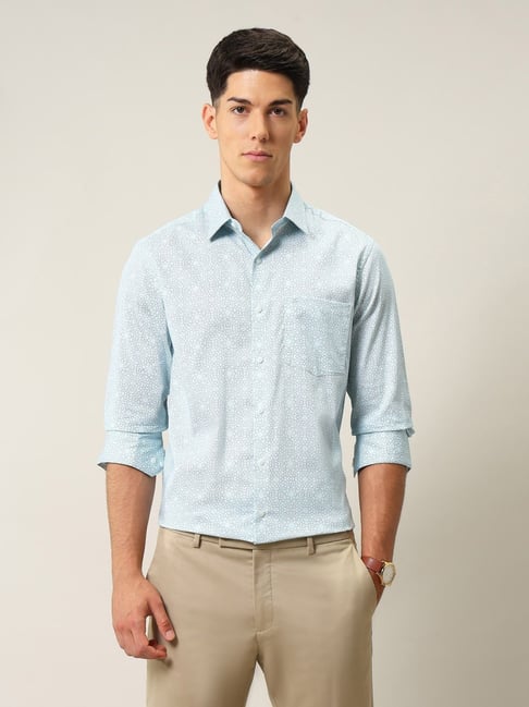 Arrow Sky Blue Cotton Regular Fit Printed Shirt-picture-41