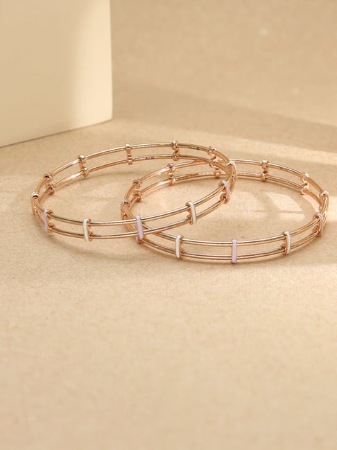 litestyle by png P.N.Gadgil Jewellers 18K Rose Grid Gold Bangles for Women-picture-13