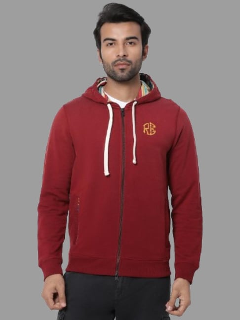 Royal Enfield Burgundy Regular Fit Solid Hooded Sweatshirt-picture-22