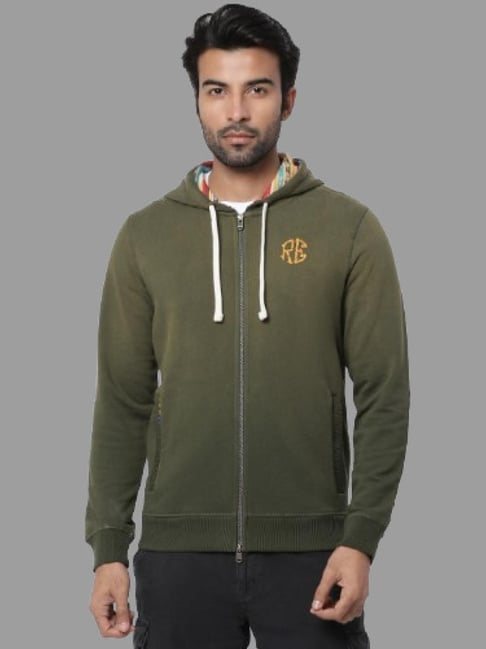 Royal Enfield Dark Olive Regular Fit Solid Hooded Sweatshirt