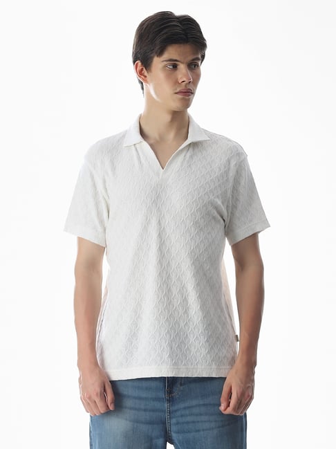 Jack & Jones White Cotton Regular Fit Texture Polo T-Shirt-picture-43