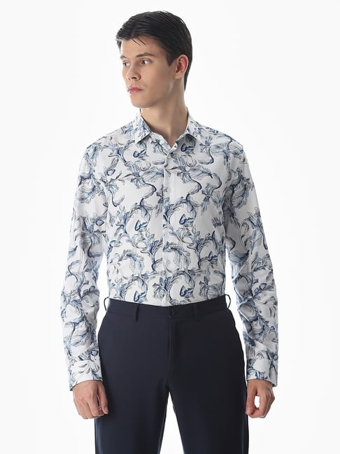 Jack & Jones White Cotton Slim Fit Printed Shirt-picture-45