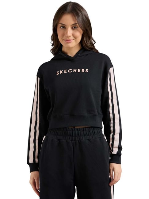 Skechers Black Cotton Regular Fit Logo Printed Hoodie