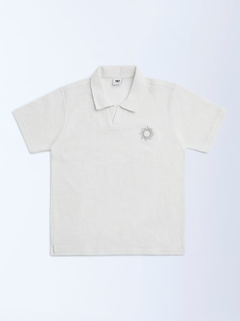 Y&F Kids by Westside Off-White Knit-Textured Cotton T-Shirt-picture-37