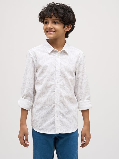 Jack & Jones Junior Boys Bright White Cotton Regular Fit Printed Shirt