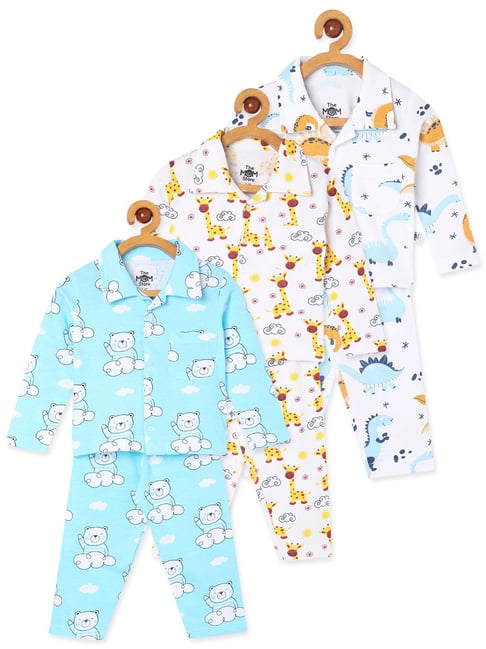 The Mom Store Kids Multicolor Cotton Printed Nightsuit - Pack of 3