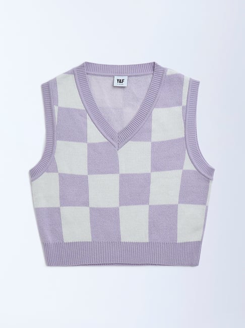 Y&F Kids by Westside Lilac Checks Design Sweater Vest