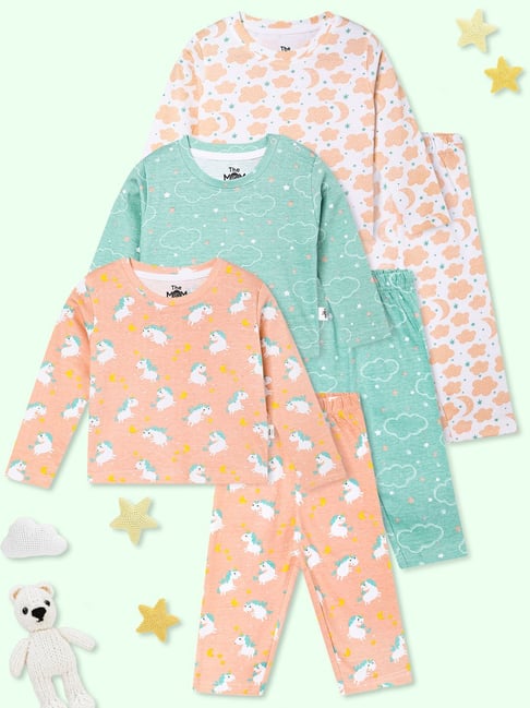 The Mom Store Kids Multicolor Cotton Printed Nightsuit - Pack of 3-picture-47