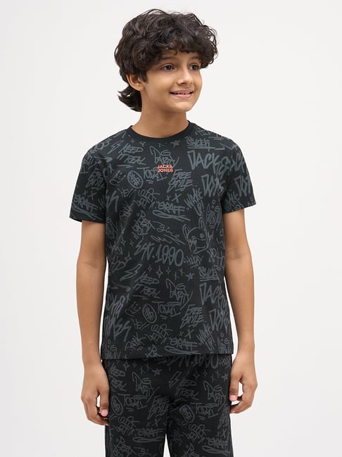 Jack & Jones Junior Boys Jet Black Cotton Regular Fit Printed T-Shirt-picture-47