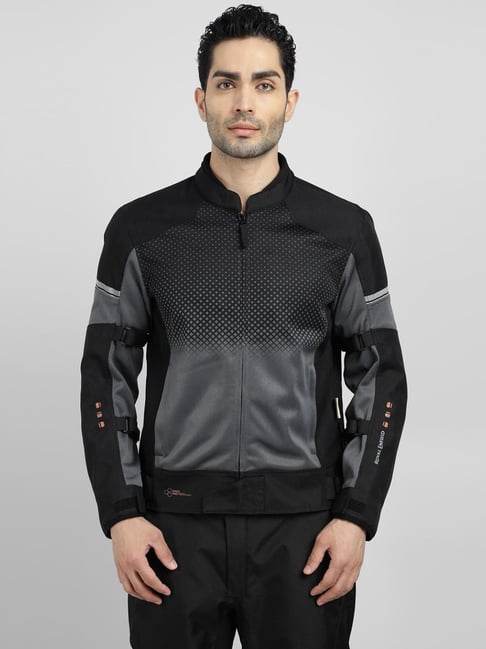 Royal Enfield Black Regular Fit Polka Dots Biker Jacket