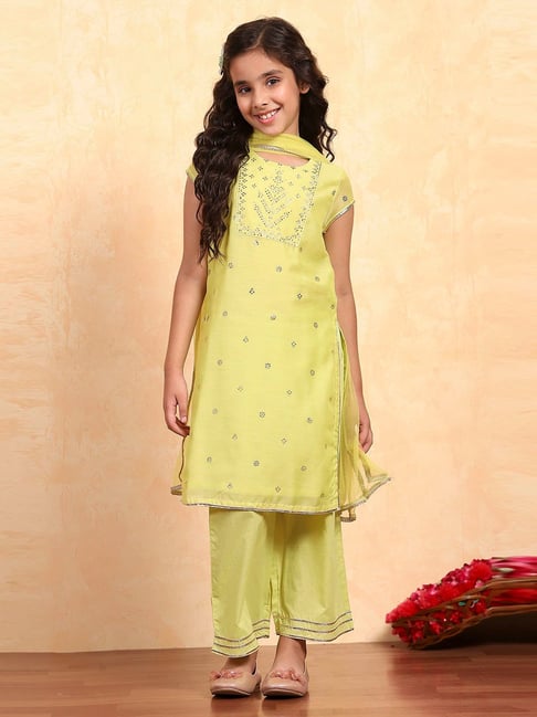 BIBA Girls Lime Yellow Printed Suit Set-picture-48