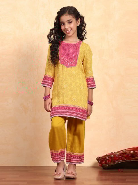 BIBA Girls Yellow Printed Suit Set-picture-45