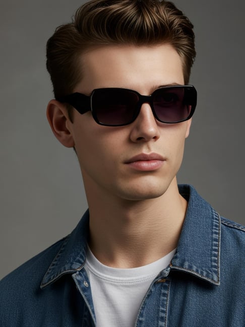 Ted Smith Black UV Protection Rectangular Unisex Sunglasses-picture-14