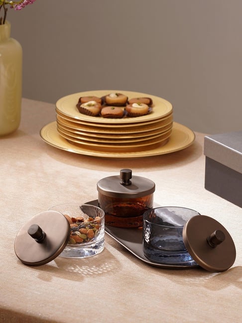 Pure Home and Living Brown & Grey Glass Hammered Condiment Jars - Set of 3-picture-26