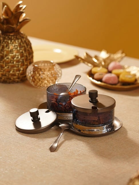 Pure Home and Living Grey & Brown Glass Hammered Condiment Jars - Set of 2-picture-28