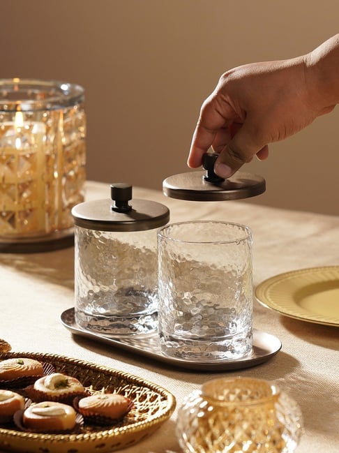 Pure Home and Living Brown Glass Hammered Condiment Jars - Set of 2-picture-22