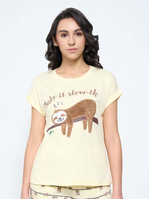 Dreamz By Pantaloons Yellow Comfort Fit Printed Sleepwear T-Shirt-picture-29