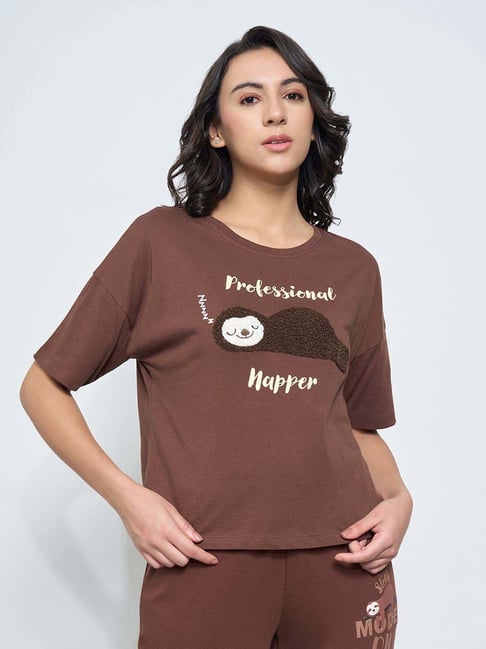 Dreamz By Pantaloons Brown Comfort Fit Printed Sleepwear T-Shirt-picture-41