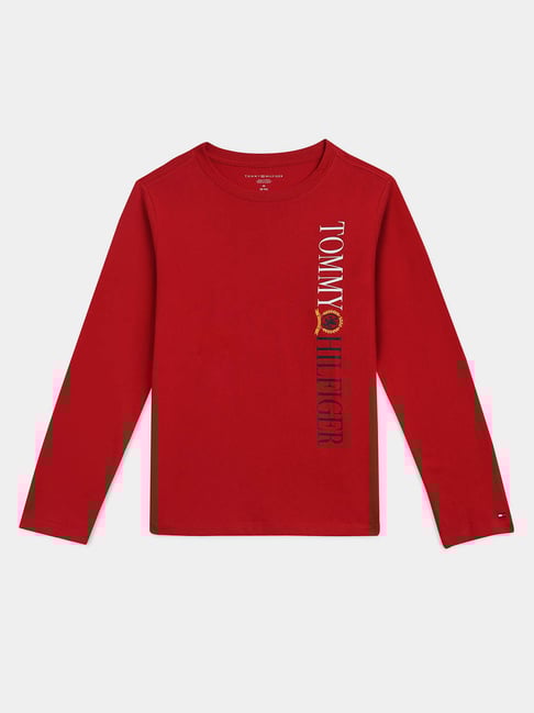 Tommy Hilfiger Red Cotton Regular Fit Printed T-Shirt