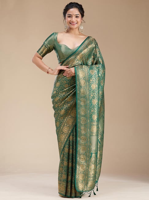 Koskii Bottle Green Banarasi Silk Saree-picture-17