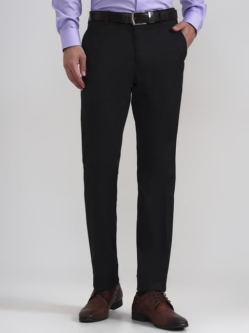 JadeBlue Black Cotton Slim Fit Trousers