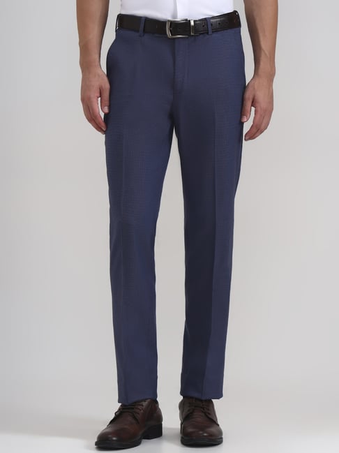 JadeBlue Royal Blue Cotton Slim Fit Trousers