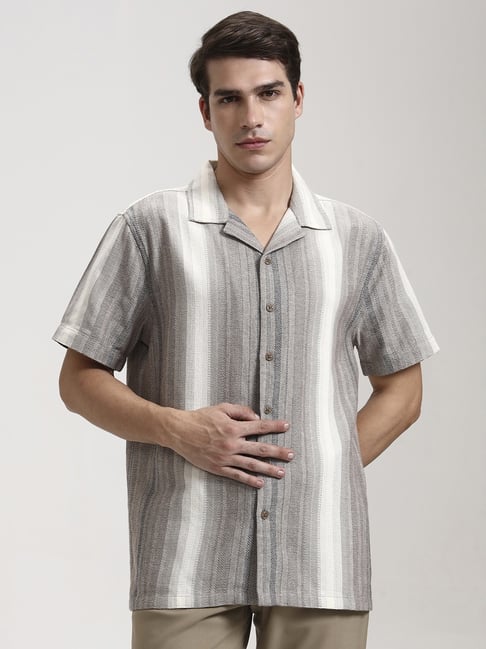 JadeBlue Brown Cotton Slim Fit Striped Shirt-picture-32