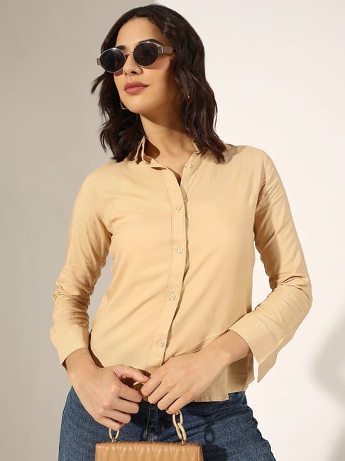 SHOWOFFFF Light Brown Cotton Shirt-picture-24