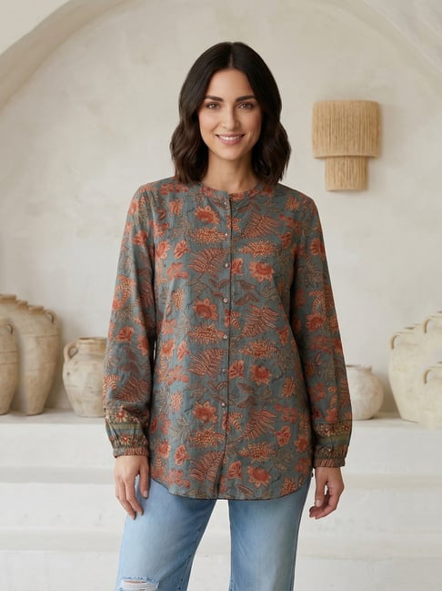 Folksong Blue Cotton Floral Top-picture-20