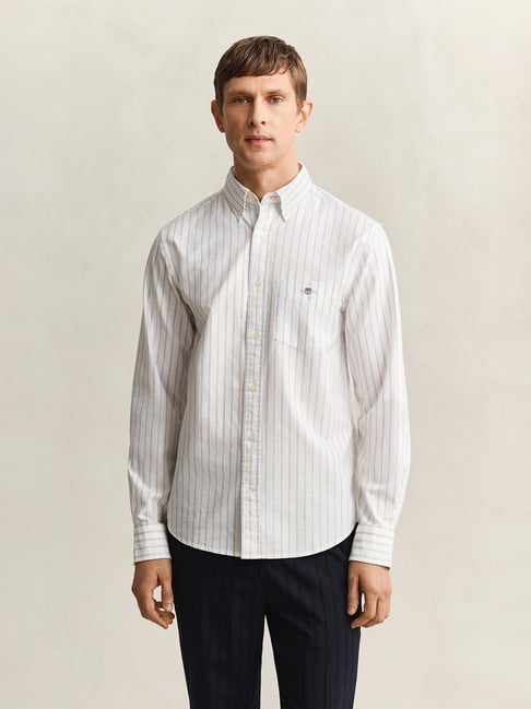 GANT Men White Striped Regular Fit Classic Oxford Shirt-picture-12
