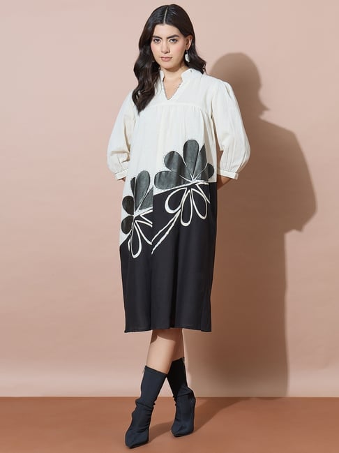 Varanga Black & White Cotton Shift Dress-picture-22
