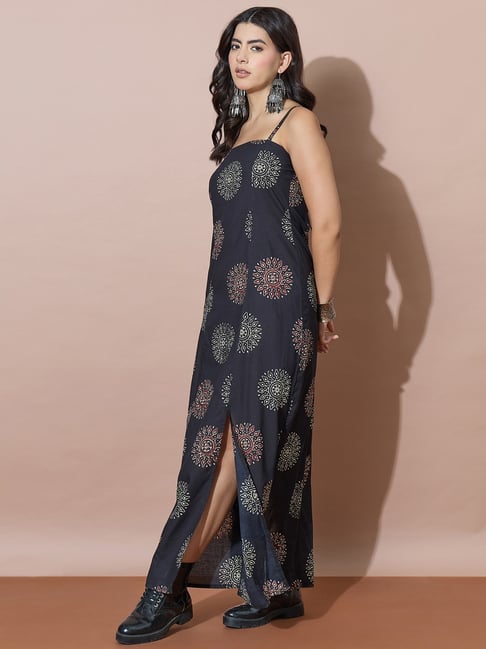 Varanga Black Cotton Printed Maxi Dress-picture-35