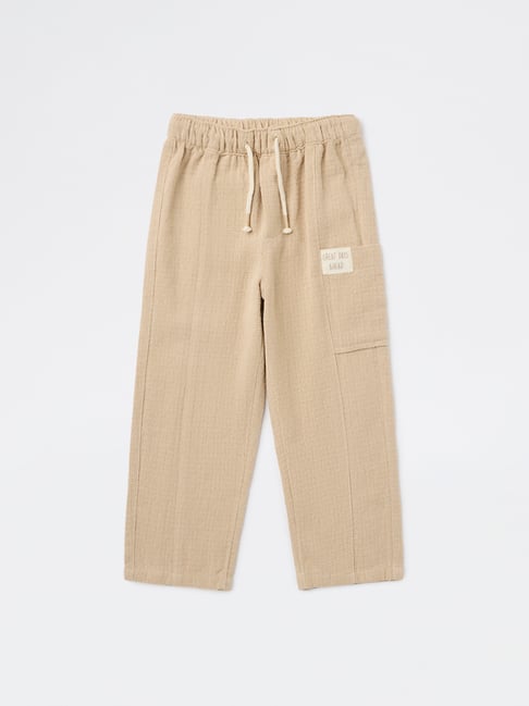 HOP Kids Boys by Westside Beige Textured Mid-Rise Cotton Pants