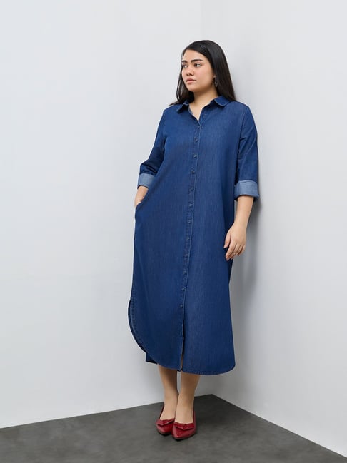 Gia by Westside Dark Blue Denim Shirt Dress