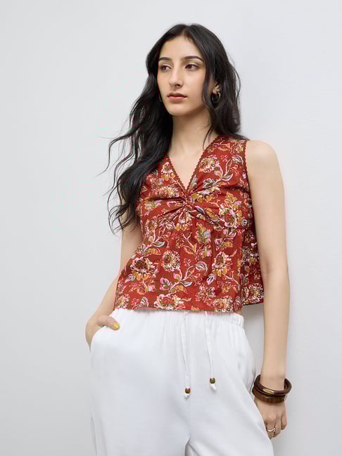 Bombay Paisley by Westside Rust Floral Printed Cotton Top